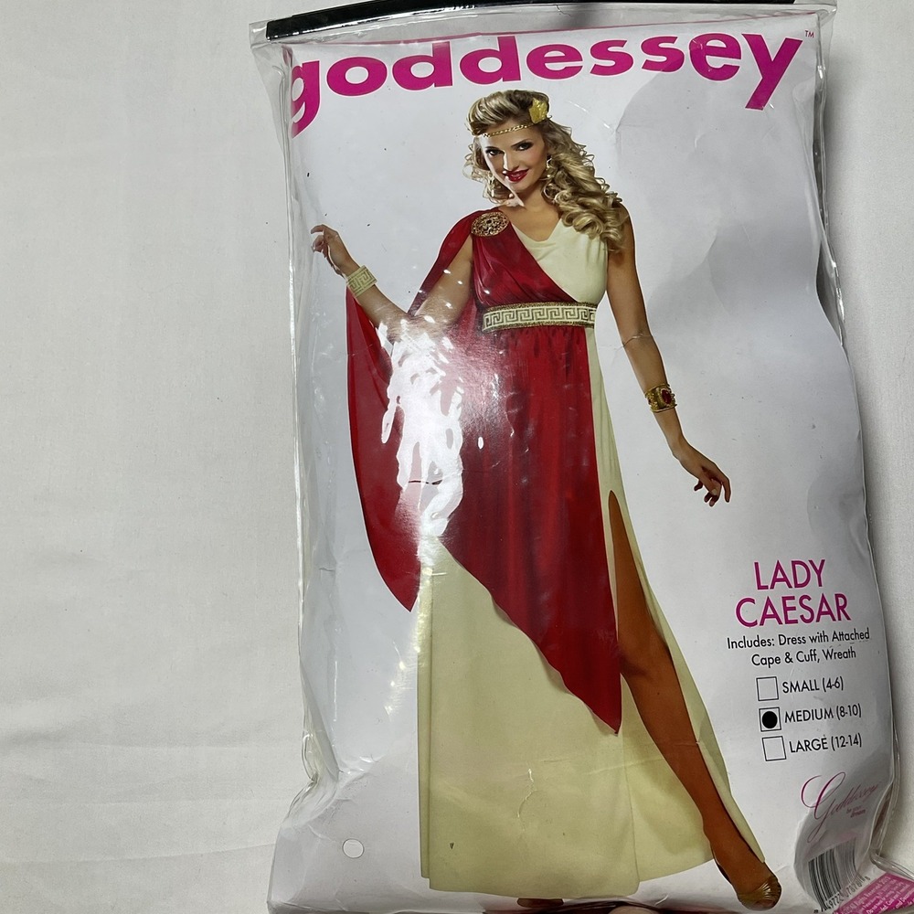 Goddessey Halloween Costume Lady Caesar W/Dress, Cape, Cuff & Wreath SZ M 526
